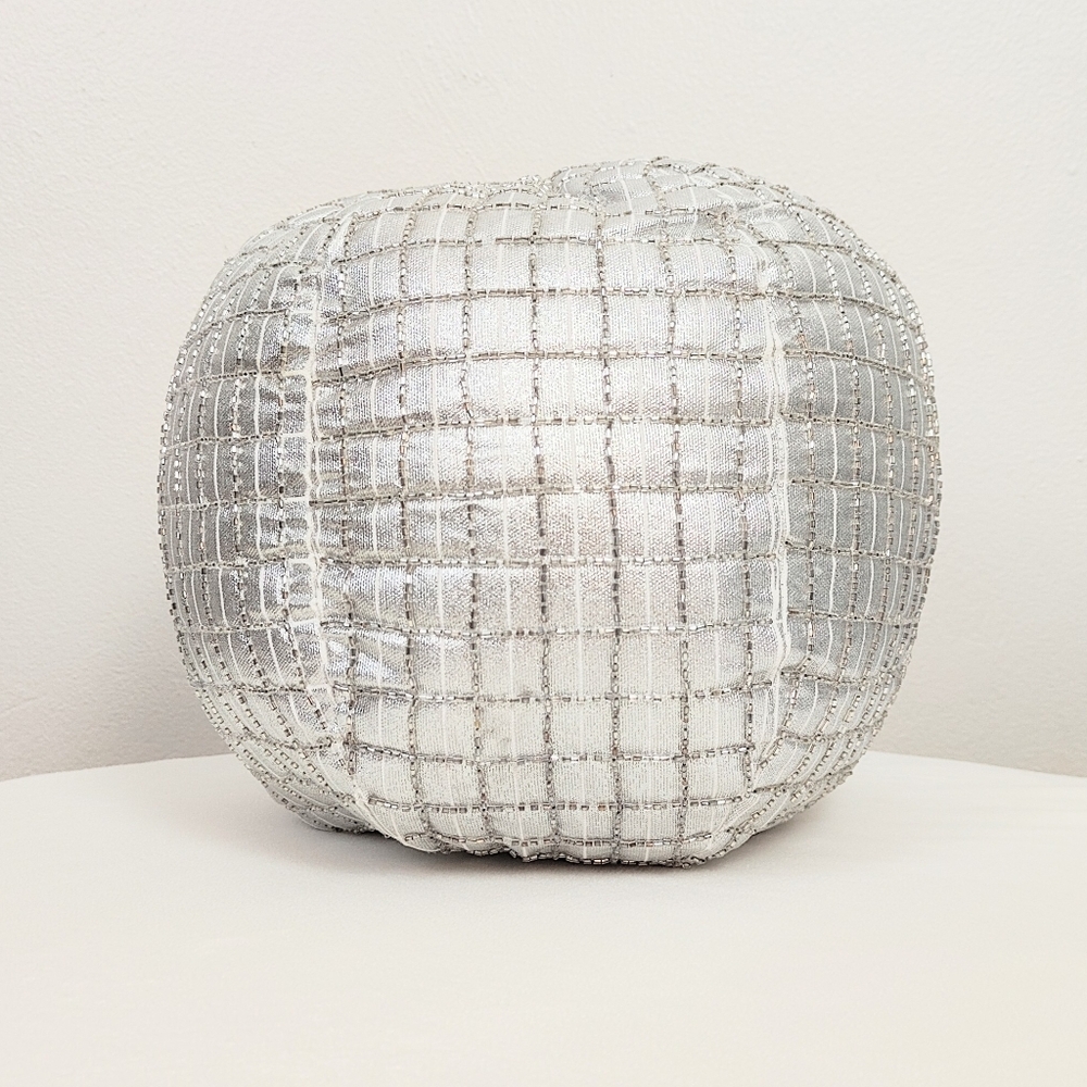 Elie Tahari Round Beaded Ball Pillow Disco 10" Large Silver Home Decor Unique